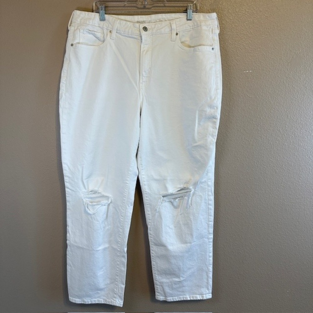 Old Navy Women's OG Loose White Distressed High Rise‎ Stretch Jeans 18